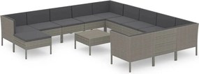 vidaXL 13 részes szürke polyrattan kerti ülőgarnitúra párnákkal