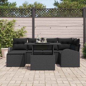 Kerti Kanapé Szett 7 pcs Fekete Mű rattan, porszórt acél