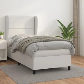 fehér műbőr rugós ágy matraccal 90 x 200 cm