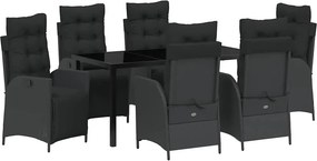 vidaXL Kert étkező szett párnával 7 pcs Fekete polirattan