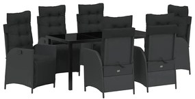 vidaXL Kert étkező szett párnával 7 pcs Fekete polirattan