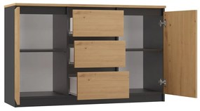 Riano MIX 2D3S/BA komód, 120x75x40 cm, antracit-tölgy (tölgy komódtetővel)