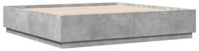 betonszürke szerelt fa ágykeret LED-világítással 200 x 200 cm