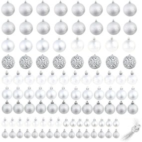 100 darabos ezüstszínű karácsonyi gömb készlet 3/4/6 cm