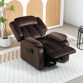 HOMCOM Masszázsfotel emelő és derékfűtéssel, dönthető fotel távirányítóval és oldalsó zsebekkel, barna