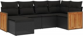vidaXL 6 részes fekete polyrattan kerti ülőgarnitúra párnákkal