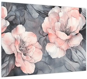 Üveg kép - Virágok vázlata (70x50 cm)