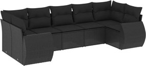 vidaXL 7 részes fekete polyrattan kerti ülőgarnitúra párnával