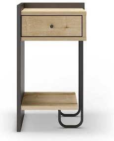 Fekete-natúr színű éjjeliszekrény tölgyfa dekorral Mercure – Marckeric