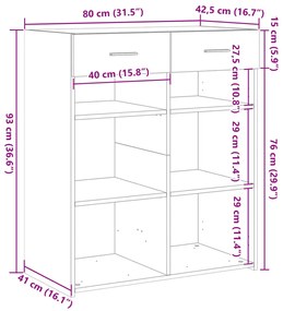 betonszürke szerelt fa tálalószekrény 80 x 42,5 x 93 cm