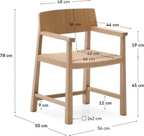 Natúr színű tölgyfa karfás étkezőfotel Idun – Kave Home