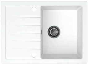 Mosogató Minőségi Titanite, konyhai gránit mosogató 680x495x215 mm + fekete szifon, fehér, SKQ-TIT.W.1KKO.XB