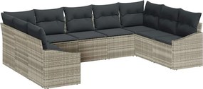 vidaXL Kanapé Szett párnával 9 pcs Világosszürke polirattan