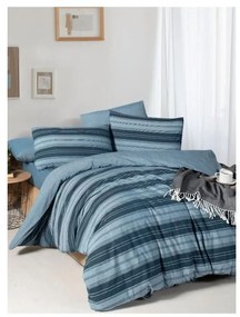 Kék kétszemélyes hosszabbított ágyneműhuzat lepedővel, négyrészes 200x220 cm Stripes – Mila Home