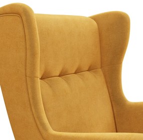 Uszak fotel, bársony, sárga