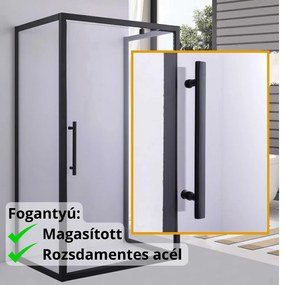 Stuxi Torino Black 90x90 falsíkra szerelhető 3 oldalú nyílóajtós zuhanykabin 6 mm vízlepergető biztonsági üveggel, fekete elemekkel, 200 cm magas
