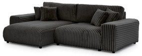 Sötétszürke kordbársony kinyitható-tárolóhelyes sarokkanapé (bal oldali) Sarina – Ropez