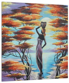 Orientális kép - női alak, fák és a nap (30x30 cm)