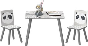 ZONEKIZ Gyermek 3 Részes Asztal és Szék Szett - Gyermek Asztal 2 Székkel 3-8 Éves Gyerekeknek, Hálószobába, Játékterembe, Szürke és Fehér | Aosom