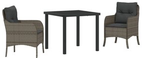 3 darabos kerti étkező szett párnákkal, szürke poly rattan