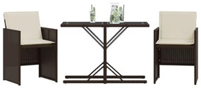 vidaXL 3 részes barna polyrattan bisztrógarnitúra párnákkal