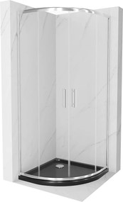 Mexen Rio, negyed kerek zuhanykabin tolóajtóval 90 x 90 cm, 5mm átlátszó üveg, króm profil + fekete zuhanytálca, 863-090-090-01-00-4170