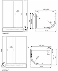 Madera 100x80 íves zuhanykabin zuhanytálcával jobbos