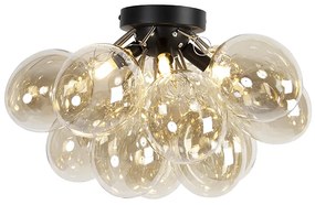 Design mennyezeti lámpa fekete borostyánszínű üveggel 4-lámpás - Uvas