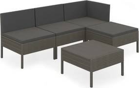 vidaXL 5 részes szürke polyrattan kerti ülőgarnitúra párnákkal