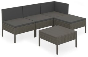 vidaXL 5 részes szürke polyrattan kerti ülőgarnitúra párnákkal