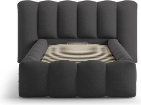 Antracitszürke kárpitozott ágyneműtartós egyszemélyes ágy ágyráccsal 90x200 cm Lupine – Micadoni
