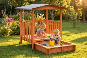 SUNNY verandás homokozó, 130x130x143cm, barna/szürke Jurhan