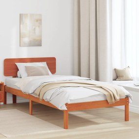 Ágykeret fejtámlával Gyantázott barna 90x200 cm Tömör fenyőfa
