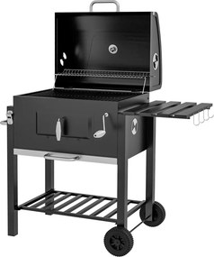 Outsunny Faszenes grillsütő, BBQ füstölő, 1 polc, 1 törölközőtartó, 2 grillrács, fekete
