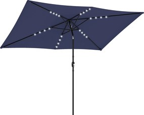 Outsunny 2,9 × 2,5 m kerti napernyő – 24 napelemes LED, kurblás és dönthető, fém oszlop, sötétkék | Aosom