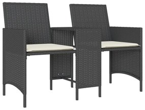 2 személyes fekete polyrattan kerti kanapé asztallal/székkel