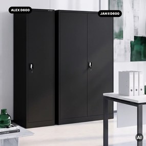 Kartotékos iratszekrény kulcsos fekete, 450x1850x600 mm: ALEX D600