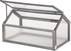 Outsunny Fa Mini Üvegház 90 x 52 x 49,5 cm, Fedett Üvegház, Fényáteresztő Hidegkeret, Télálló Emelt Zöldségágyás Kerthez, Erkélyhez, Szürke | Aosom
