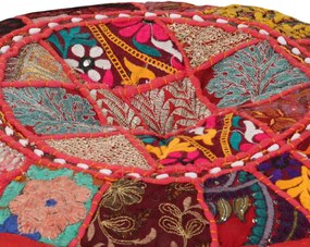 kézzel készült kerek piros pamut patchwork puff 40 x 20 cm