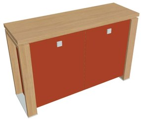 Verno+ S alacsony szekrény 140 x 46 x 90 cm, üvegajtó, világos tölgy / narancs