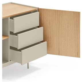 Bézs-natúr színű alacsony komód tölgyfa dekorral 130x78 cm Otto – Teulat