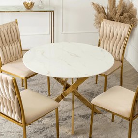 BALI asztal, 100 cm, fehér márvány/arany