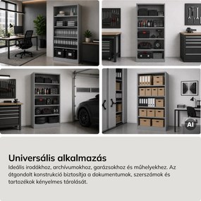 Fém irodai polc, csavarozott, zárt hátlap, szürke, 900x1950x400 mm: RUFUS