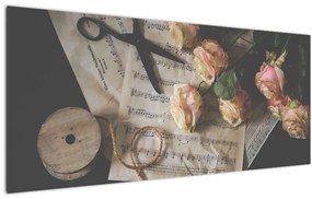 A zenei jegyzetek és a rózsák képe (120x50 cm)