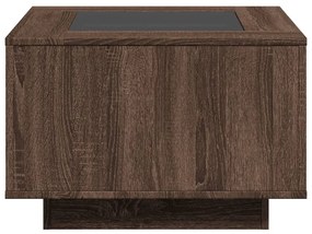 barna tölgy szerelt fa dohányzóasztal LED-del 60 x 60 x 40 cm
