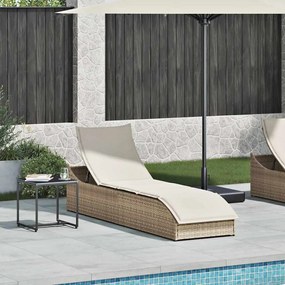 Összecsukható napozóágy párnával és tárolóval bézs polyrattan