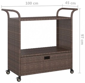 barna polyrattan bárkocsi fiókkal 100 x 45 x 97 cm