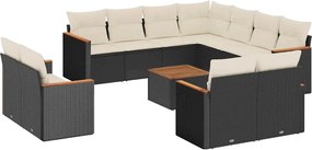 vidaXL 12 részes fekete polyrattan kerti ülőgarnitúra párnákkal