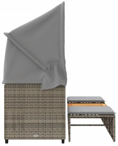 3 személyes szürke polyrattan kerti kanapé baldachinnal/székkel