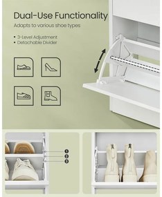 Cipősszekrény 2 billenőajtóval, 3 szintes cipőtartó, 24 x 80 x 102 cm, felhőfehér